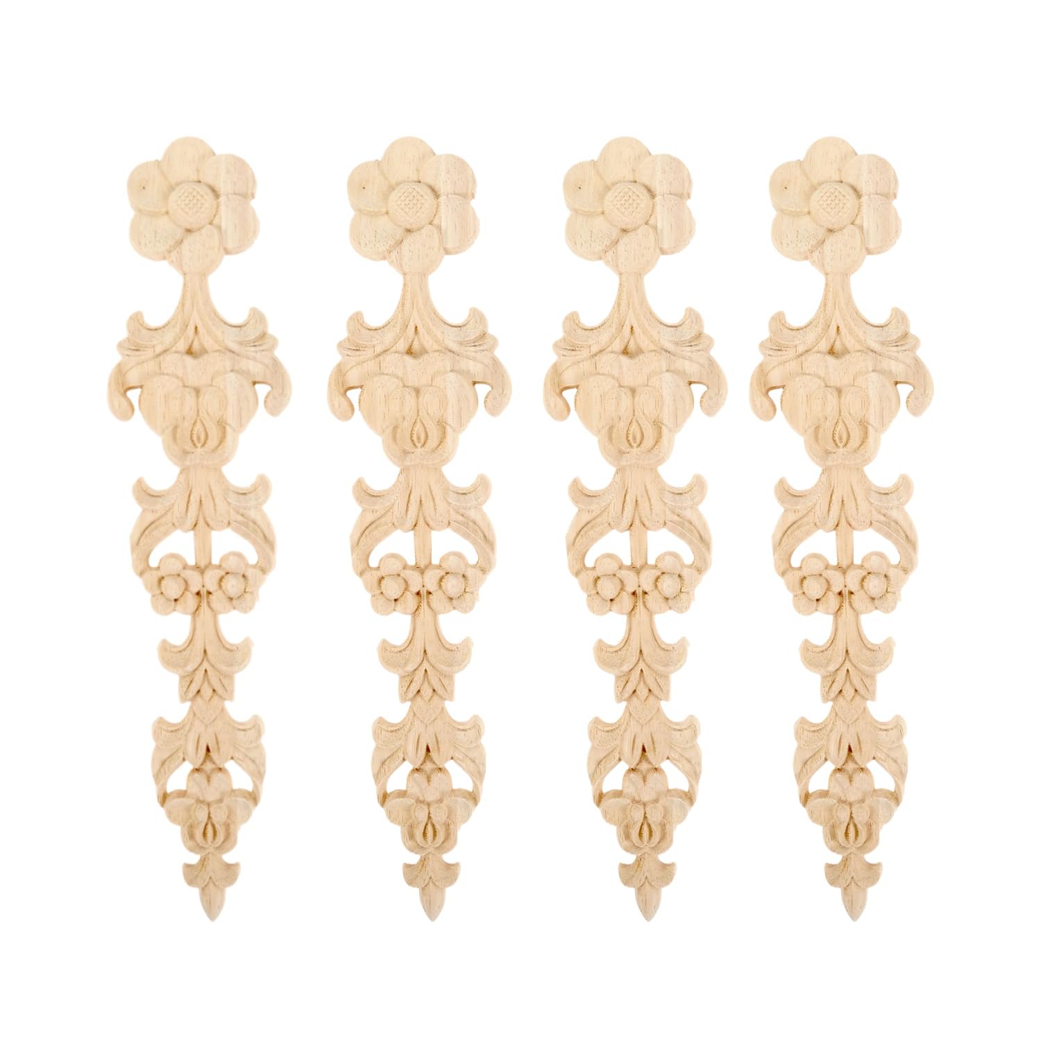 4pcs Wood Carved Appliques Retro Round Woodcarving Decal Unpainted Furniture Cabinet Wall Decor Crafts 28x6cm