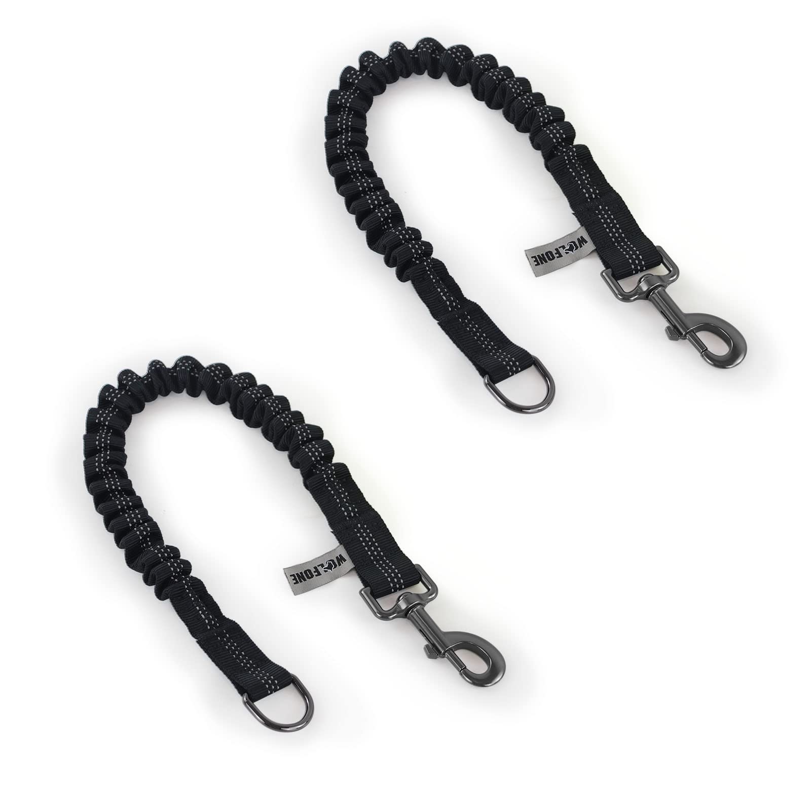 Wolfone Bungee Shock Absorber Dog Lead Extension Reflective Threads leads for Dogs Running，Trainning，Recall 2-Pack Black