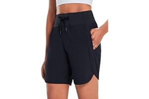 baleaf Women's 7" Athletic Long Running Shorts Workout Gym Quick Dry Hiking Shorts High Waisted Zipper Pocket