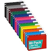 HERKKA Extra Capacity Hanging File Folders, 60 Pack Reinforced Letter Size Hanging Folders with Heavy Duty 2 Inch Expansion, Designed for Bulky Files, Medical Charts, 12 Assorted Colors