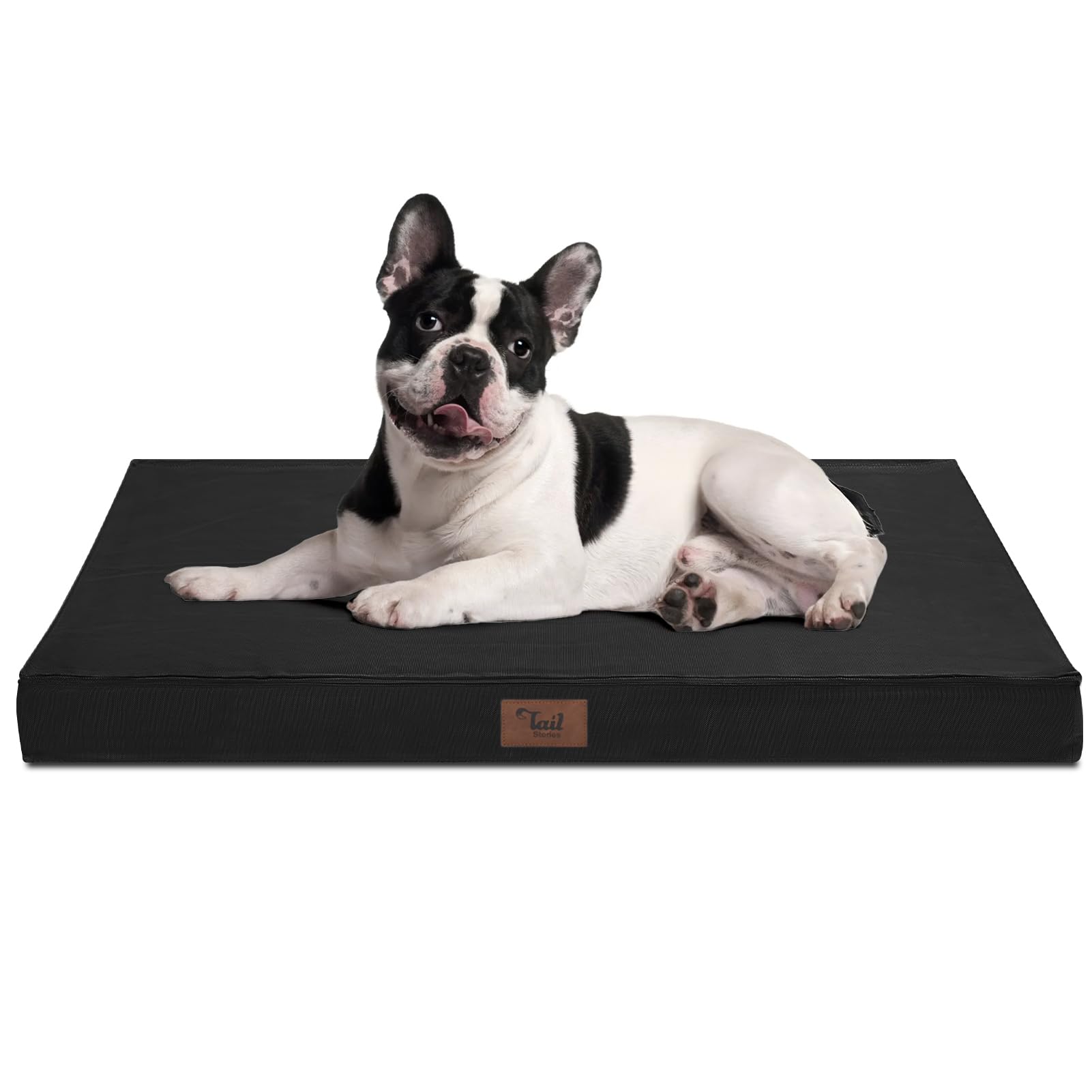 Photo 1 of Tail Stories Outdoor Dog Bed for Medium Dogs, Waterproof Dog Bed for Medium Dogs Cats, Orthopedic Egg Crate Foam Pet Bed with Washable and Removable Oxford Cover, Black