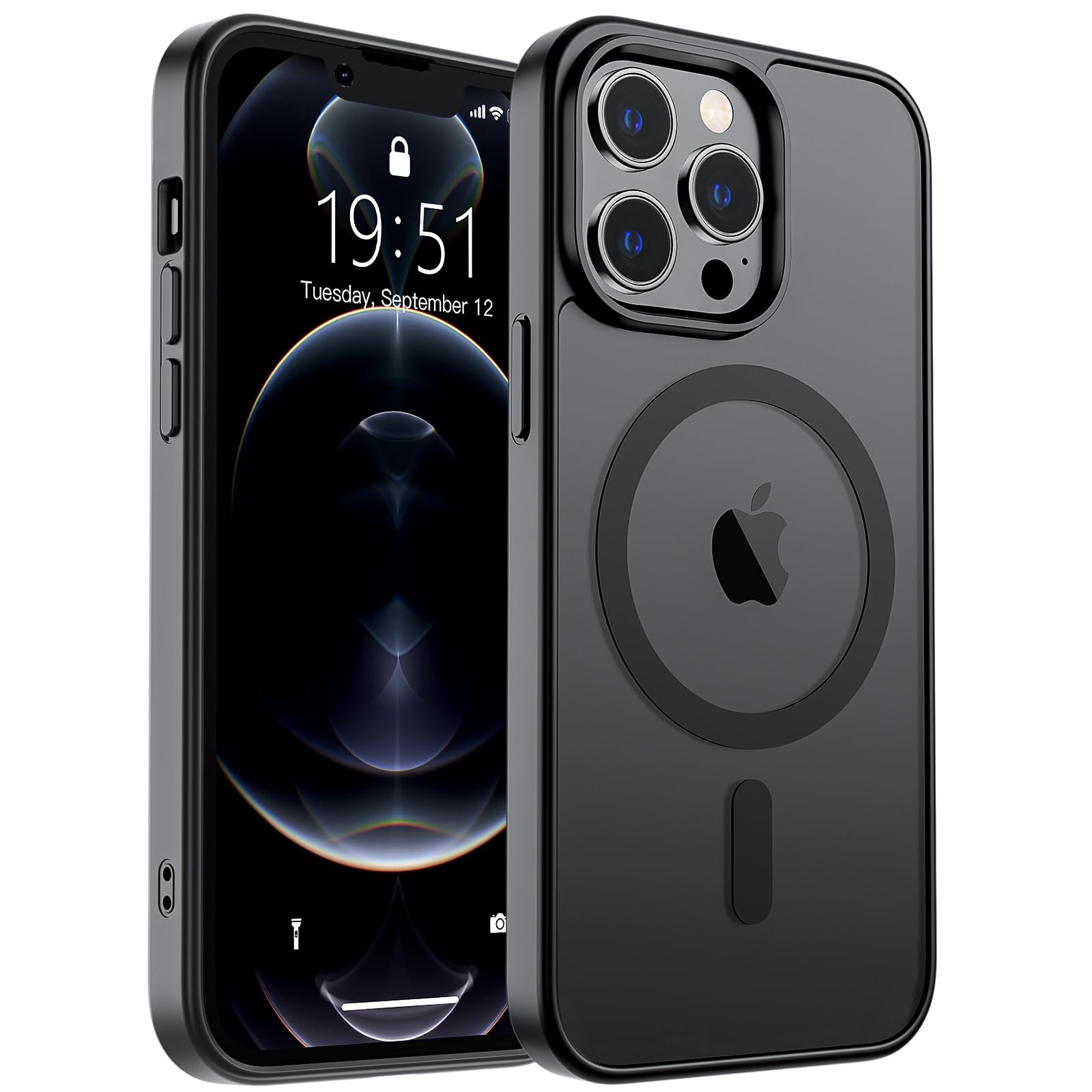 Photo 1 of SUPFINE Magnetic for iPhone 12 Pro Max Case (Compatible with MagSafe) (Military Grade Drop Protection) Translucent Matte Shockproof Phone Case,Black