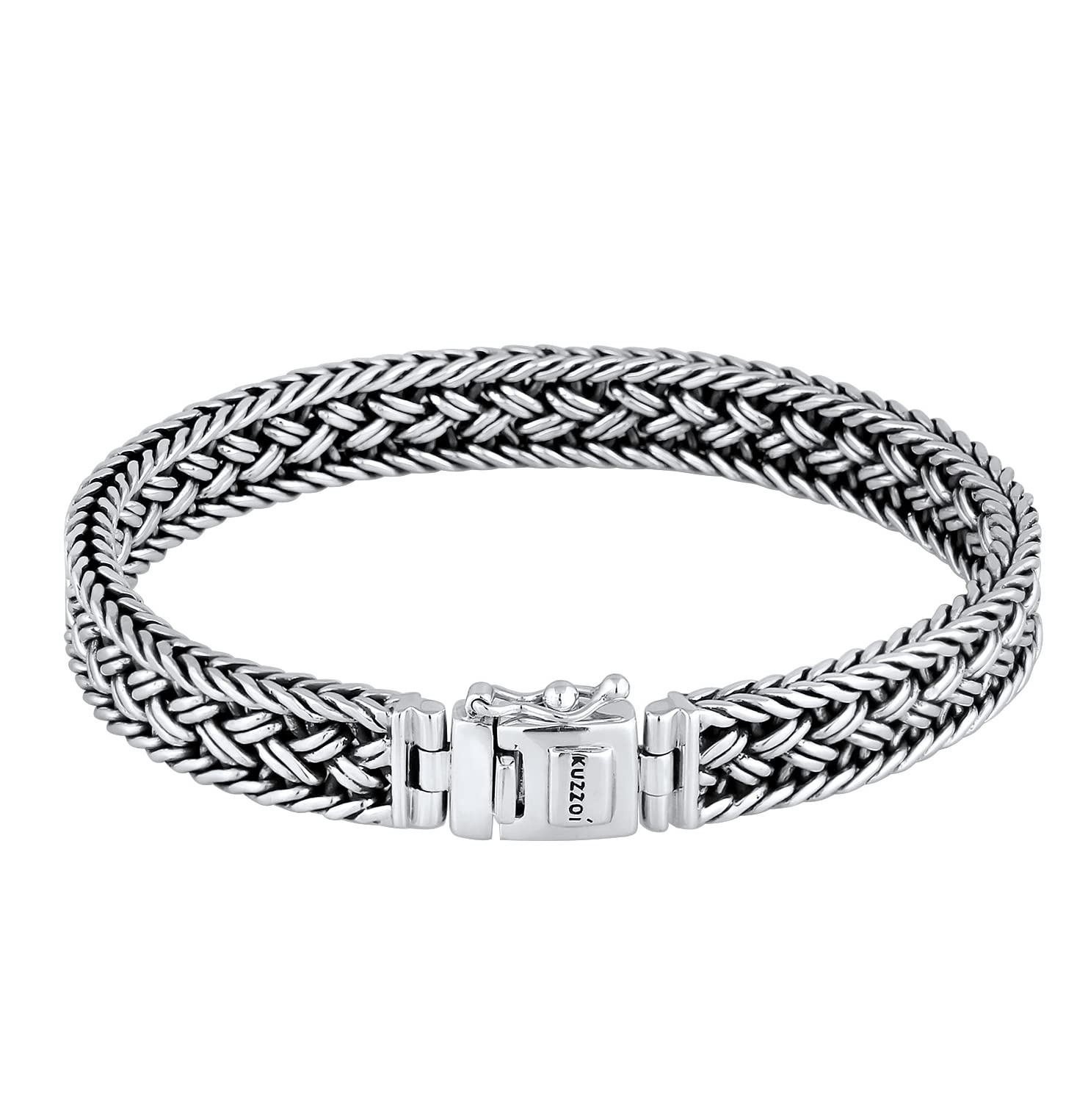 kuzzoi 925 Sterling Silver Byzantine Bracelet for Men, Length 6,69 inch - 8,27 inch, Width 0,39 inch, 1.41 oz, 6.69 inches, Metal, no gemstone