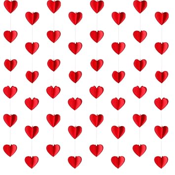 Leesky 4 Pack 3d Red Heart Garland Banner Valentine S Day Party