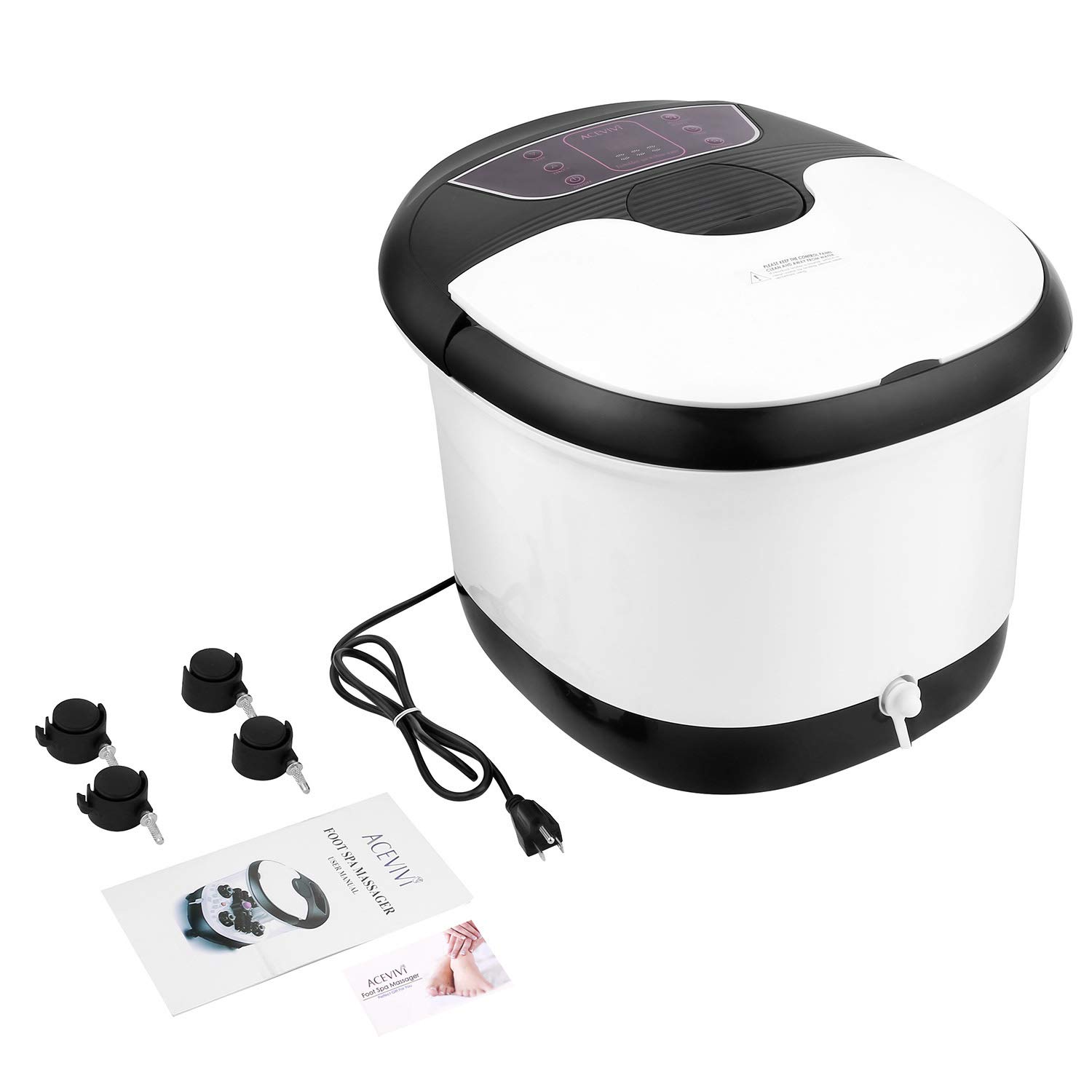 ACEVIVI Foot Spa Bath Massager with Massage Rollers and Balls(Motorized) for Health and Cleaning, Feet Bath Tub with Heat and Bubbles, Temp+/-, Timer, and Modes Control, Rotating Pedicure Stone: Beauty