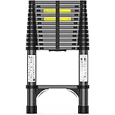 12.5FT Telescoping Ladder, 330lb Capacity Aluminum Heavy-Duty | Extension Ladder with Anti-Slip Steps for Secure Attic Access, Roof, and Home Renovation Projects