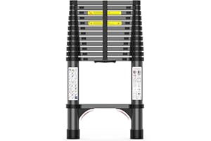 POONO 12.5FT Telescoping Ladder, 330lb Capacity Aluminum Heavy-Duty Extension Ladder with Anti-Slip Steps for Secure Attic Access, Roof, and Home Renovation Projects