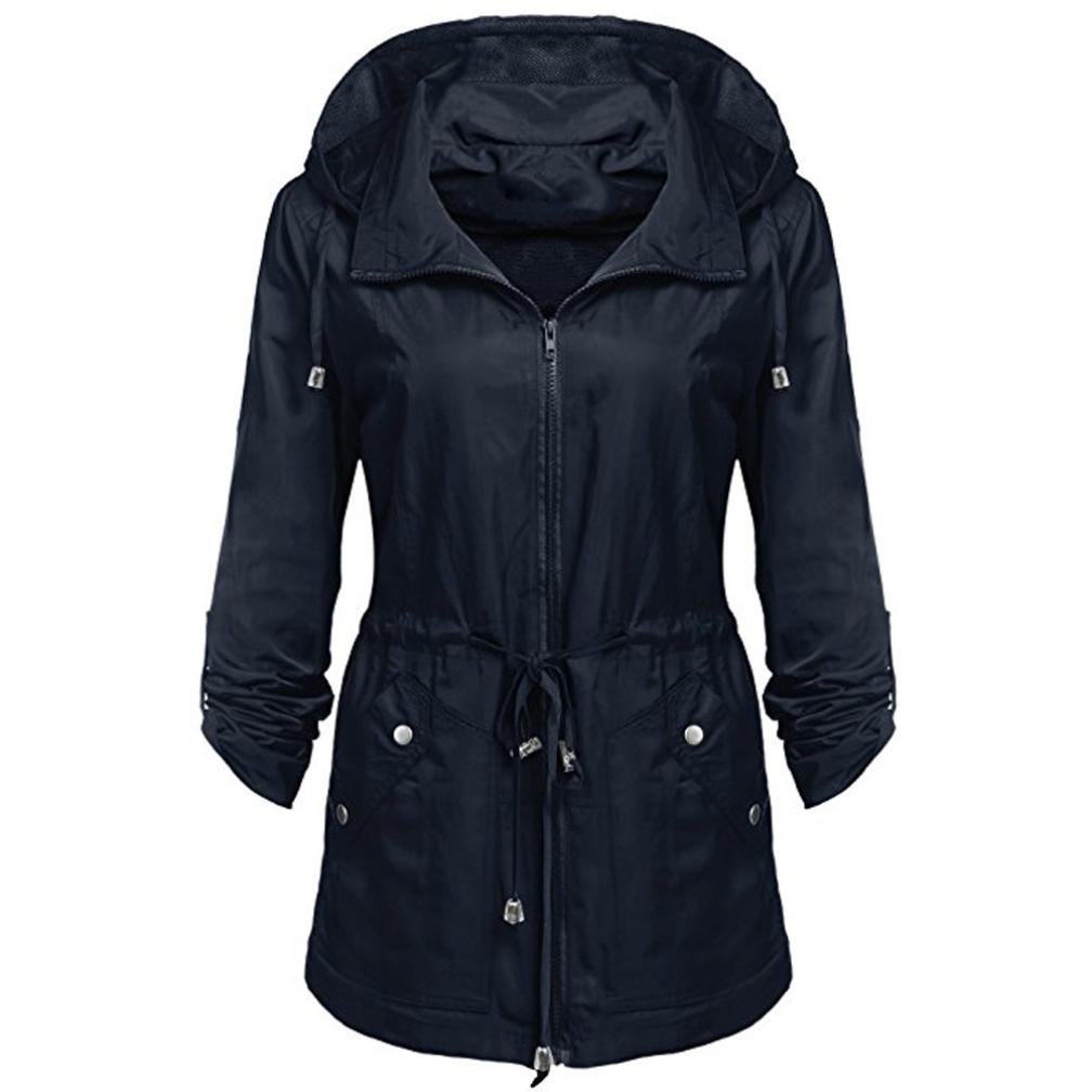 Longra Automne Hiver 2017 Manteau A Capuchon Femmes Uni Parka Lacage Trench Avec Poche Detachable Cape Impermeable Veste Femme Printemps Doudoune Mi Longue Veste Demi Saison Femme Linge De Bain Femme