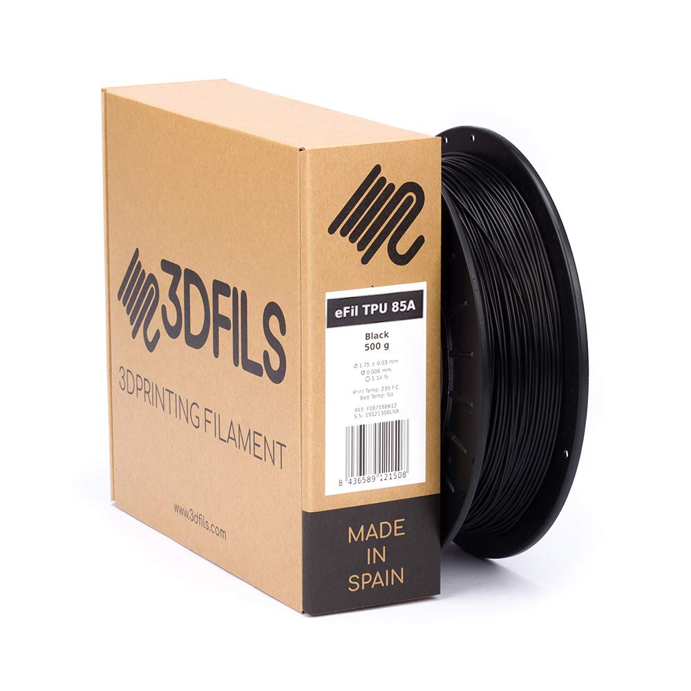 3DFILS - eFil TPU 85A Flexible 3D Printing Filament: 1.75mm, 500g, Black