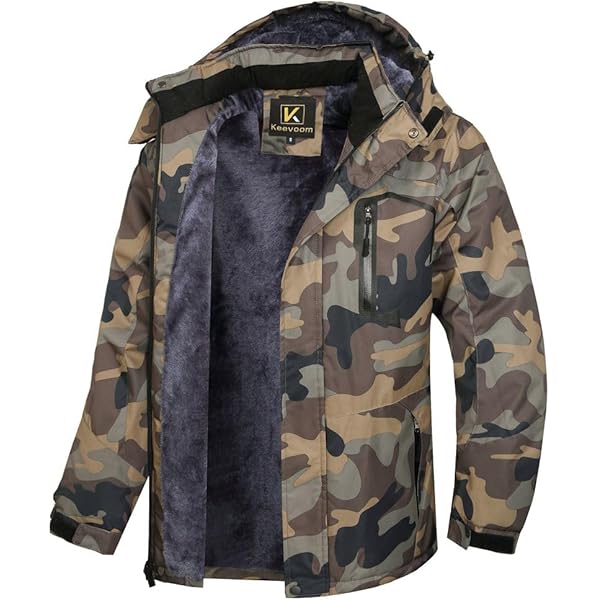 XDFVC Mens Fleece Jacket Camo Winter Coat Zip Up Hooded Jacket
