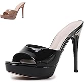 SEHDK Women's Platform Round Open Toe High Heel Sandals Stiletto Fish Mouth High Heels Slipper 5 Inches Heels