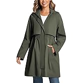 PUREPEAR Trench Jackets for Women Lightweight Waterproof Detachable Hood Coat Windbreaker Long Sleeve Raincoats with Belt