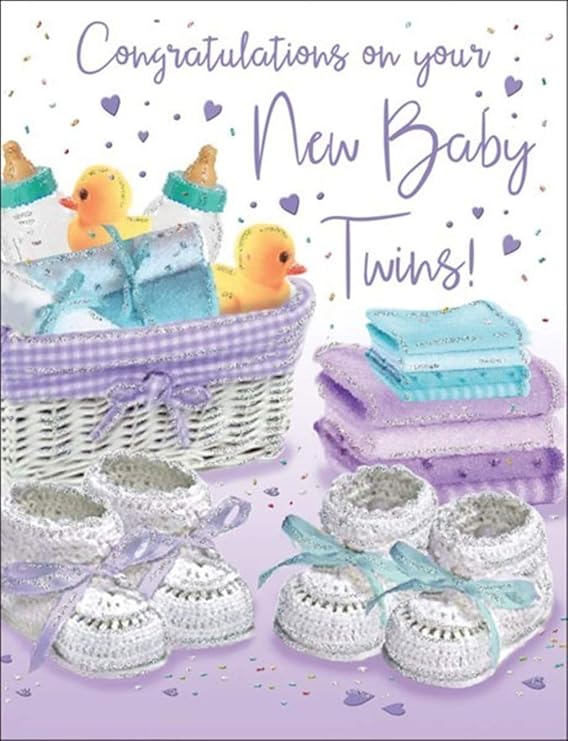 Newborn Twins Greetings Card 14 x 19 cm Congratulations On Your New