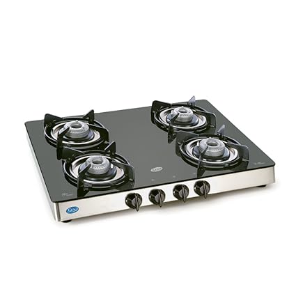 Glen 1041 GT 4 Burner Toughened Glass Top Matt Stainless Steel Drip Tray Kitchen Gas Stove