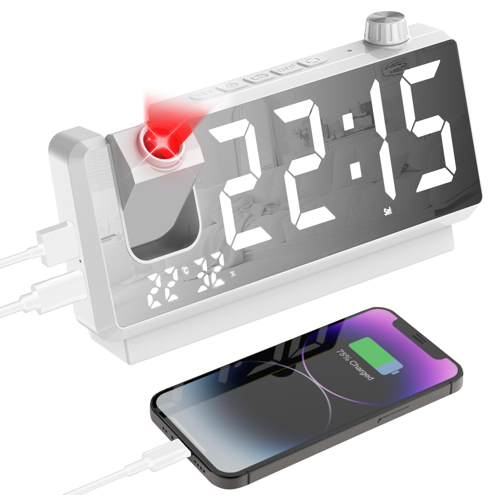 GuDoQi Projection Alarm Clock for Bedroom, Digital Clock with 180 ...