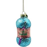 Handmade Holiday Decoration for Crocheter & Yarn Lovers, “I’m Hooked” Glittery Yarn Ball Glass Blown Ornament for Christmas Tree