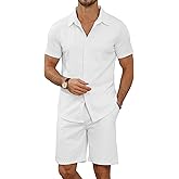 MLANM Men's 2 Piece Outfit Summer Short Sleeve Button Down Shirts and Shorts Sets with Pockets