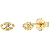 Evil Eye Stud Earrings – 18K Gold Plated Minimalist Studs with White Zircon, Dainty Hypoallergenic Protective Jewelry for Women by Malibu Sunday