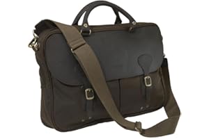 Barbour Men's Barbour Wax Leather Briefcase, Olive, Brown, One Size