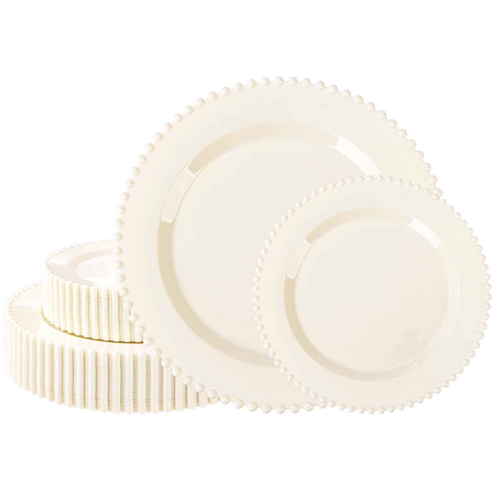 Photo 1 of U-QE 60PCS Ivory Plastic Plates - Beaded Ivory Plates Disposable Heavy Duty - Perfect for Party, Baby Shower, Wedding, Birthday - Include 30PCS 10inch Dinner Plate & 30PCS 7inch Dessert Plate