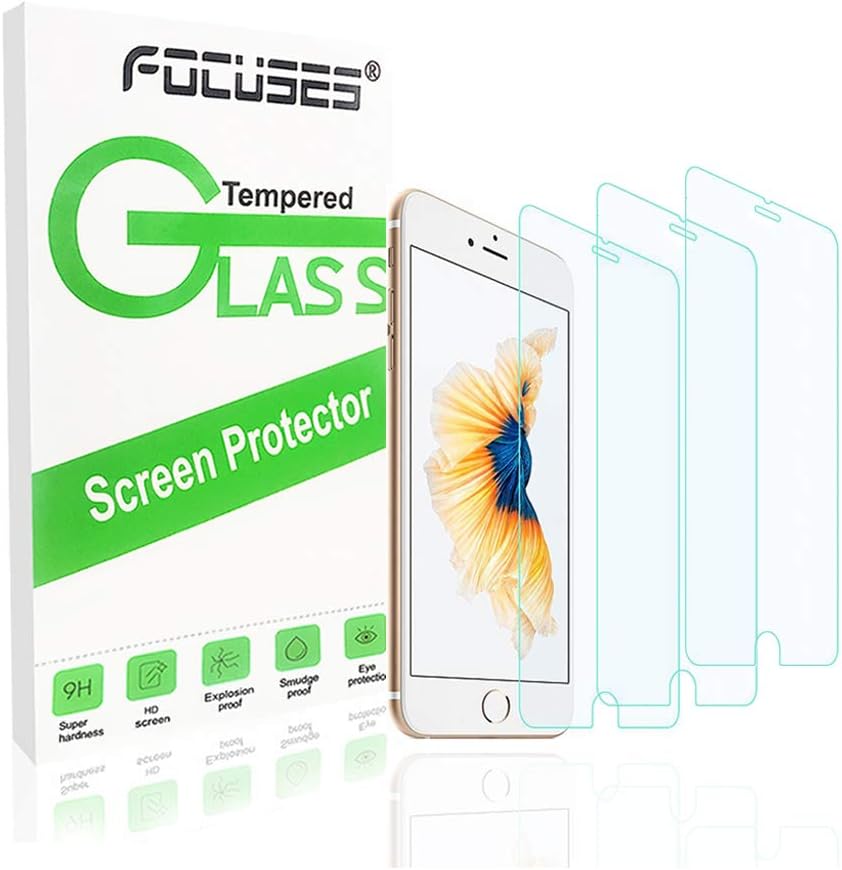 Focuses iPhone 8/7/6s/6 Screen Protector, Anti Blue Light Screen Protector [ Eye Protect ] [ Touch Screen Accuracy ] [Bubble Free] Tempered Glass for Apple 8/7/6s/6 [3 Pack]