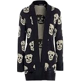 Thever Women Ladies Halloween Skull Skeleton Print Open Front Knitted Cardigan