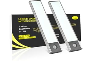 FLAMWILD Under Cabinet Lighting, 8 inch 3200 mAh Rechargeable Battery Operated Closet Lights, Magnetic Motion Sensor Light Indoor, Under Counter Lights for Kitchen Stair(Cool White, 2 Pack)