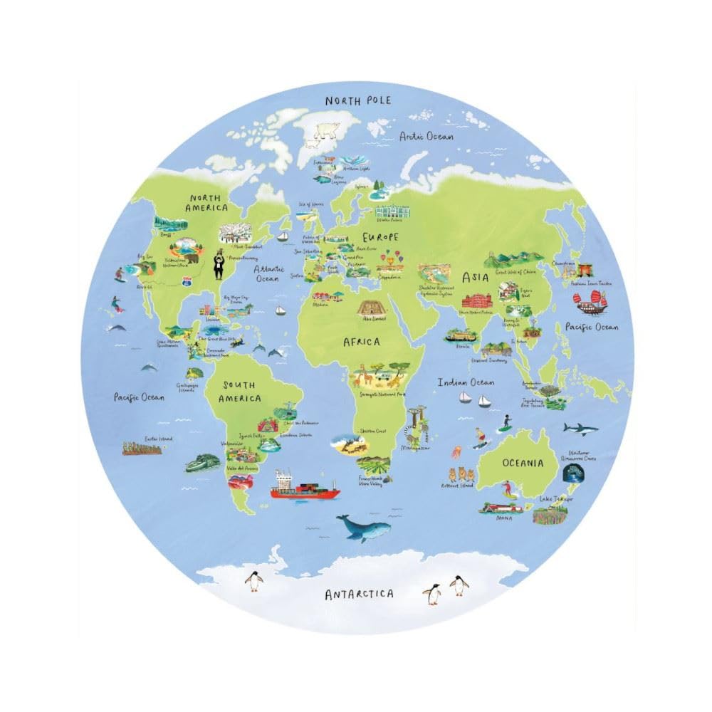 Talking Tables 1000 Piece World Map Puzzle for Adults | Unique Circular Jigsaw with Famous Landmarks, Travel Gifts, Present, PUZZLEWORLD