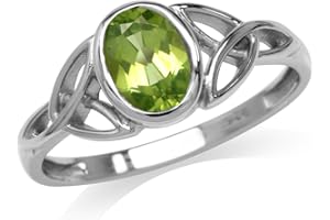 Silvershake 7x5MM Oval Shape Birthstone Gemstone White Gold Plated or 18K Yellow Gold Plated 925 Sterling Silver Triquetra Trinity Celtic Knot Solitaire Ring Jewelry for Women