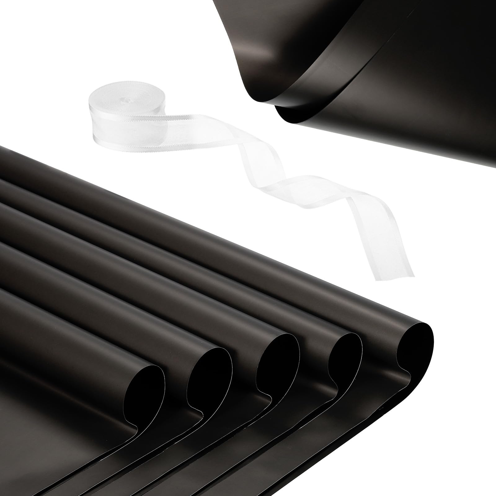 PATIKIL 20 Sheets Flower Wrapping Paper, Waterproof Flower Paper Wraps with Ribbon Floral Bouquet Supplies for DIY Crafts Packaging Bouquet, 22.8x22.8 Inch, Black