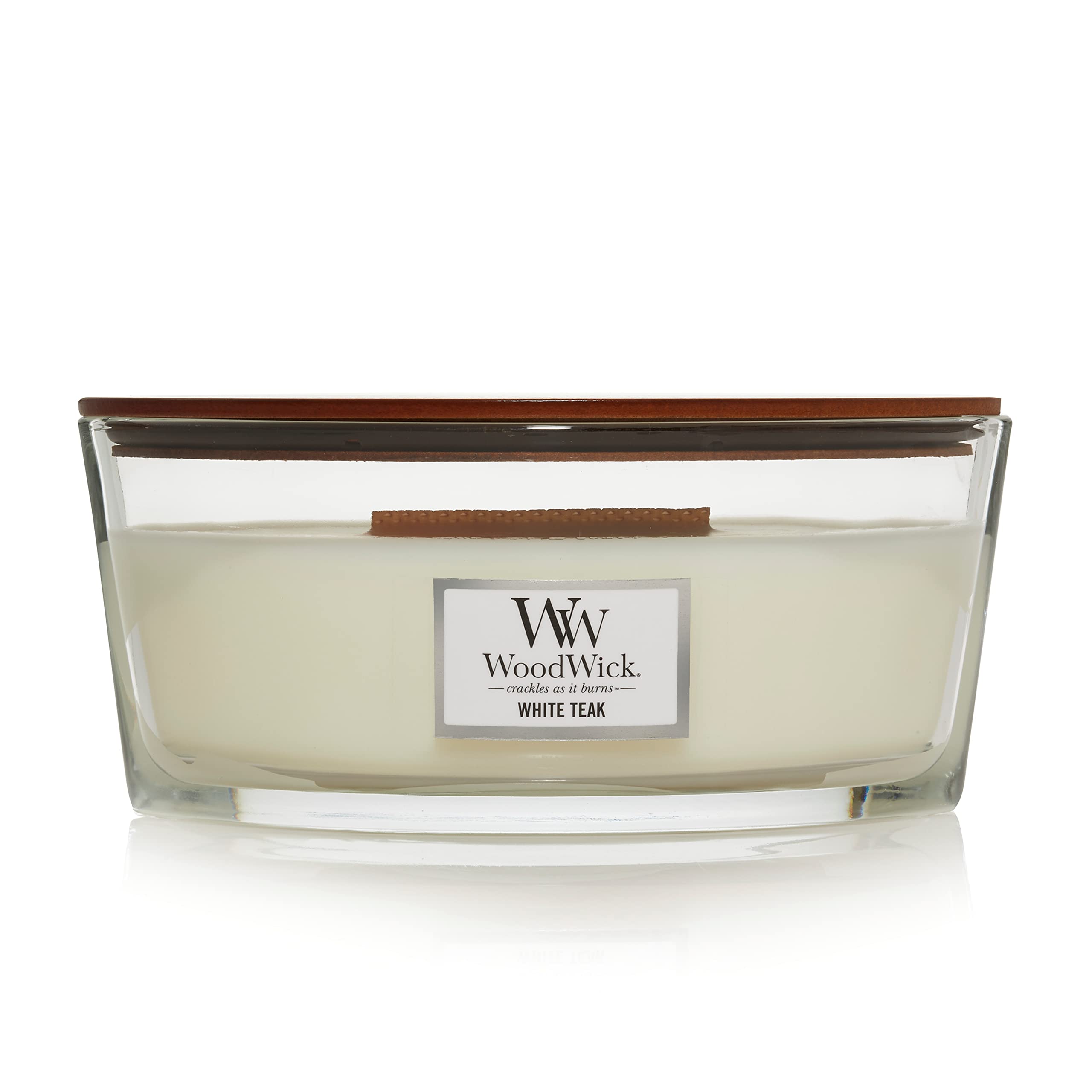 Woodwick Ellipse Scented Candle | White Teak | with Crackling Wick | Burn Time: Up to 50 Hours
