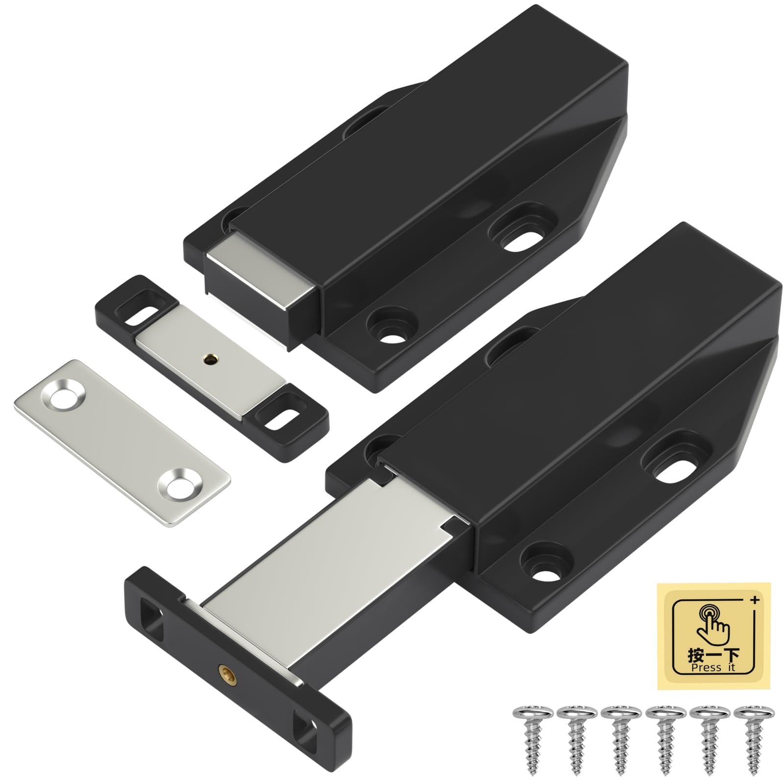 Jiayi Push Open Door Catches, 2 Pack Cabinet Magnetic Push Catches Big Cupboard Push Latch Release Open Kitchen Drawer Closer Push Opener for RV Door Damper, Large Push to Open Wardrobe Closure