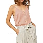Womens Cotton Linen Tank Tops Causal V Neck Sleeveless Button Down Tops Summer Loose Fit Spaghetti Strap Cami Shirts