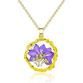 Pressed Flower Necklaces for Women,Birth Flower Necklaces for Women