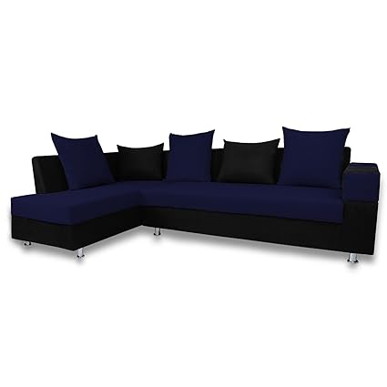 Adorn India Adillac 5 Seater Corner Sofa(Left Side Handle)(Dark Blue & Black)