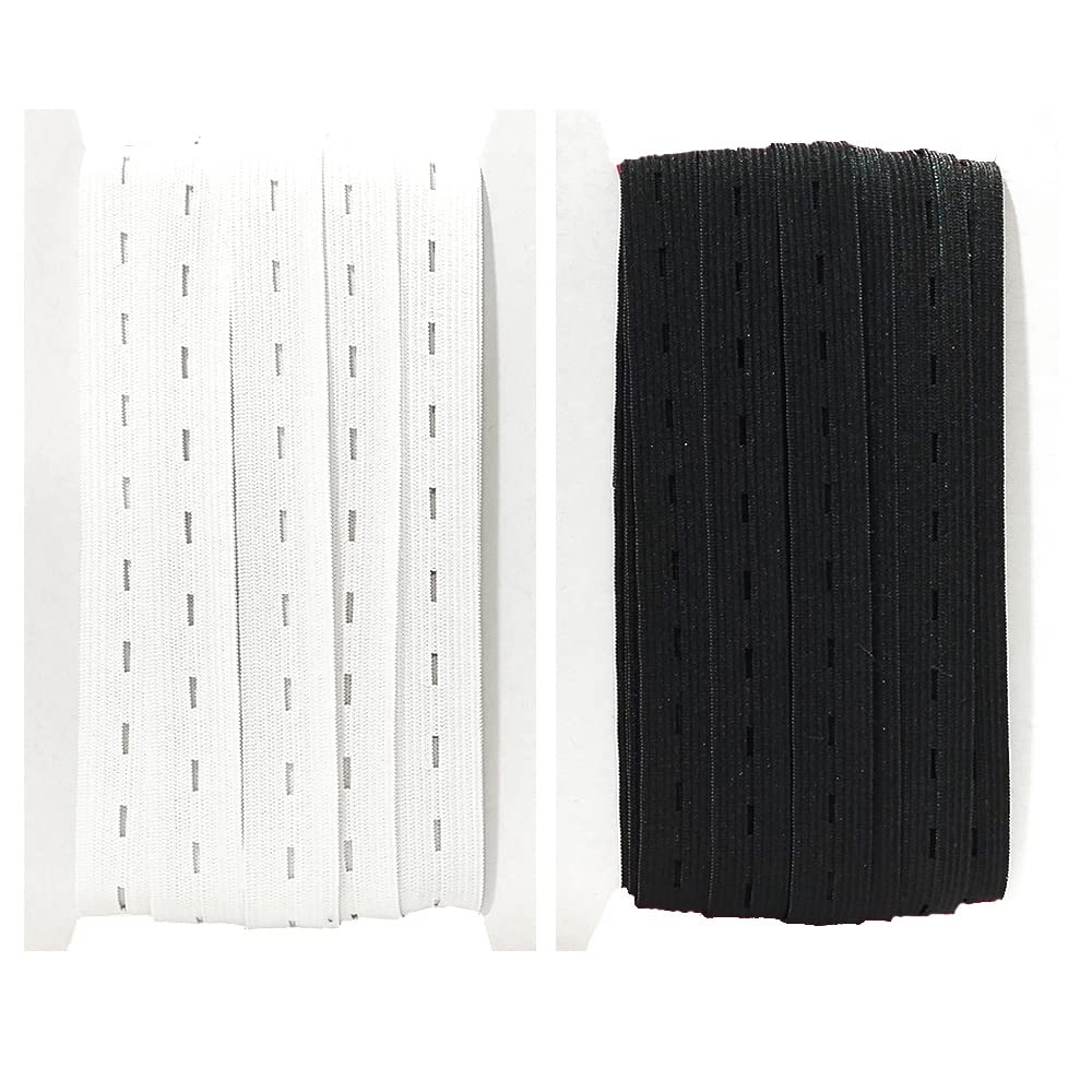 6M Elastic Tape with Eyelets, Width 20mm(3M White + 3M Black), Elastic Tape with Eyelets, Elastic Sewing, Sewing Tape, (101332, 20mm, 6M)