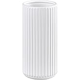 White Ceramic Flower Vase for Pampas Grass, 10 inch Large Decorative Centerpiece Ribbed Vase for Dining Table, Office Desktop, Shelf Bookshelf, Mantel, Entryway, Bathroom, Countertop, Farmhouse, Gift