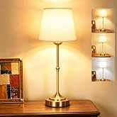 Yunaking Rechargeable Gold Table Lamp: Cordless Lamp with 3 Color Dimmable | 3600mAh Battery Operated Lamp with Memory Beside Small Lamp with Linen Shade for Kitchen Counter Dining Living Room Bedroom