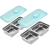 Bivpreom 2 Pcs Reusable Double Compartment Stainless Steel Snack Containers With Lids ,Grab And Go Snack Containers For Travel And School