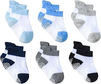 Amazon Com Baby Cotton Socks Non Slip Kids Grip Ankle Socks Anti Skid 6 Pairs For Infant Newborn Boys Girls By Yoofoss 6 12 Months Clothing