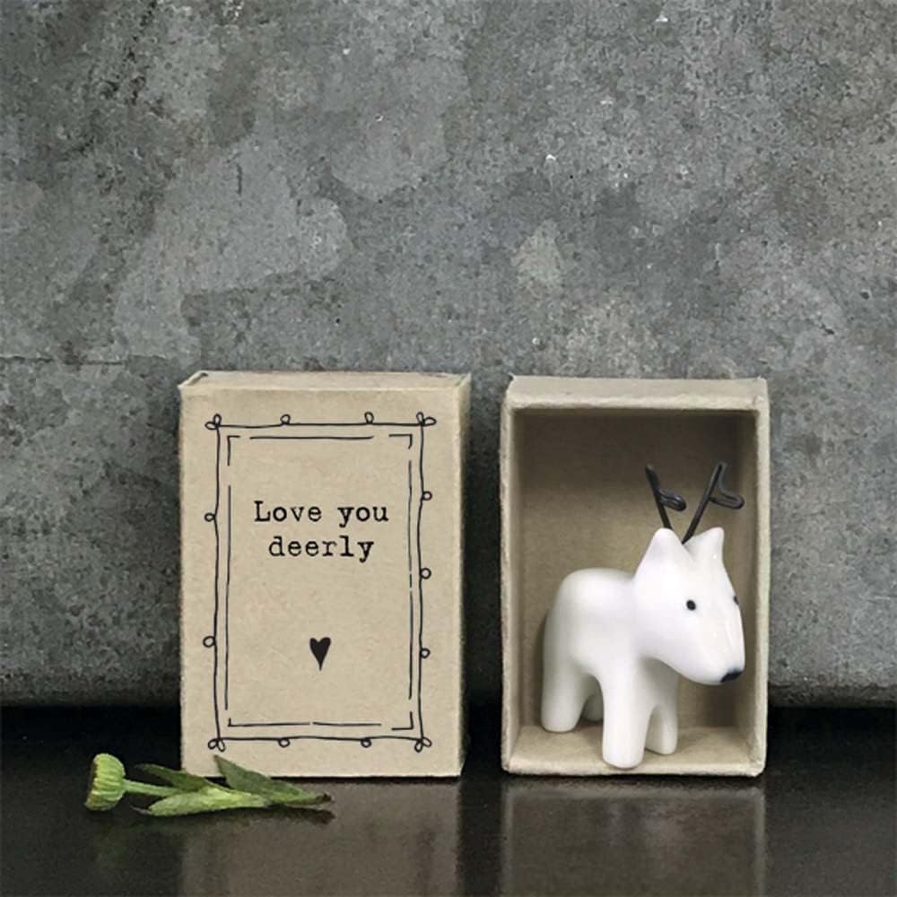 East of India Porcelain Matchbox Little Reindeer Love You You Words Keepsake