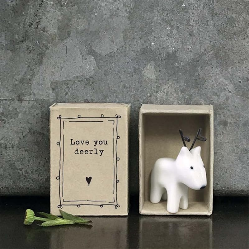 East of India Porcelain Matchbox Little Reindeer Love You You Words Keepsake
