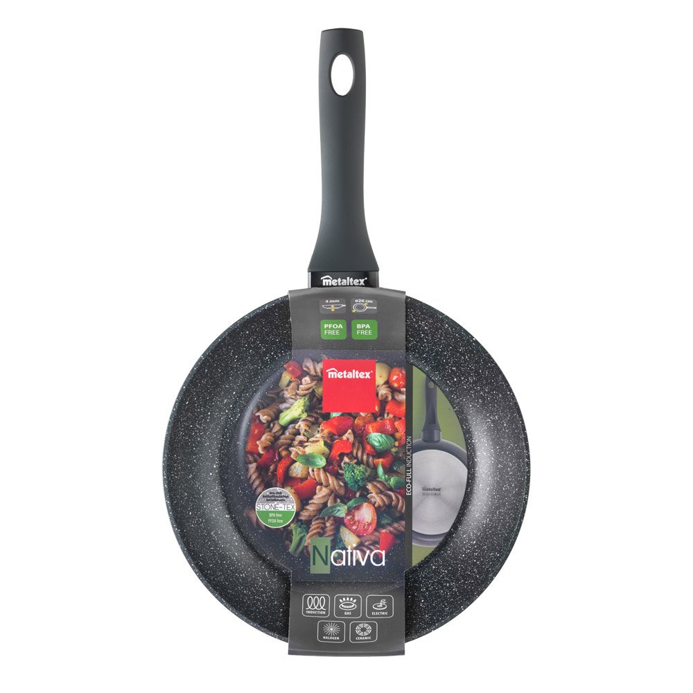 Metaltex NATIVA - Forged Aluminum Frying Pan 26 cm with Granite effect coating STONE-TEX
