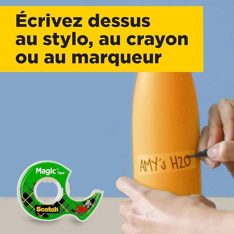 Magic Tape, Rouleaux de Ruban Adhésif Transparent avec Dévidoir, Lot de 3, Ruban de 19mm x 7.5m - Idéal pour le Bureau et l'École
