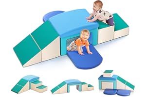 Lischwert Soft Foam Climber Play Set with Slide, Stairs, Ramp - Indoor Climbing Toys for Toddlers, 6 Pieces (Light Blue)