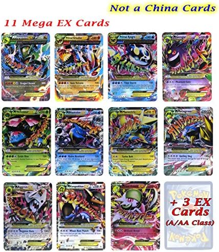 Set of 11 Mega EX Cards Rayquaza, Primal Groudon, Gengar and etc with Free 3 EX Cards "NOT A CHINA CARDS" English Platinum Flash Cards