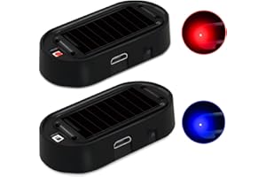 Shudyear Car Solar Power Simulated Dummy Alarm，New Model&Brighter & Clearer，Anti-Theft LED Flashing Security Light Fake lamp with USB Charger Port，2PCS (Red & Blue)