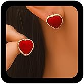 Ximdble Vintage Red Heart Stud Earrings Puffy Heart Love Earrings Heart Love Hoop Earrings Boho Love Heart Stud Earrings Red Velvet Heart Love Earrings for Women
