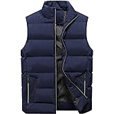 Locachy Men's Outdoor Casual Full Zipper Stand Collar Padded Vest Coats Sleeveless Jacket