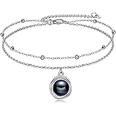 POPLYKE S925 Sterling Silver Pearl Anklet Gemstone Opal/Lapis Lazuli/Larimar/Rose Quartz/Opal Layered Chain Ankle Bracelet for Women Summer Beach Jewelry Gifts